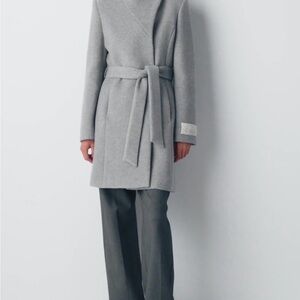 Aritzia Babaton Connor Half Coat- Gray Belted Coat (Soft Wool)